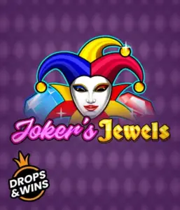 Enjoy the colorful world of Joker's Jewels slot by Pragmatic Play, highlighting a captivating joker's mask decorated with a brightly colored jester hat. This graphic captures the joyful spirit of traditional joker games, set against a lavender background. Ideal for casino game enthusiasts, delivering a delightful adventure. 