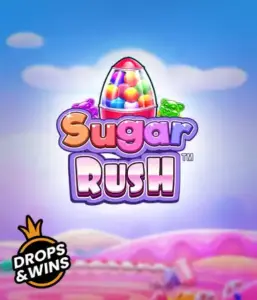 Experience the colorful world of the Sugar Rush slot game by Pragmatic Play, featuring a bright candy dispenser on a whimsical candyland background. This graphic evokes the joy and thrill of the slot, highlighted with vivid candies and charming typography. Perfect for players seeking a sweet adventure, offering hours of fun. 